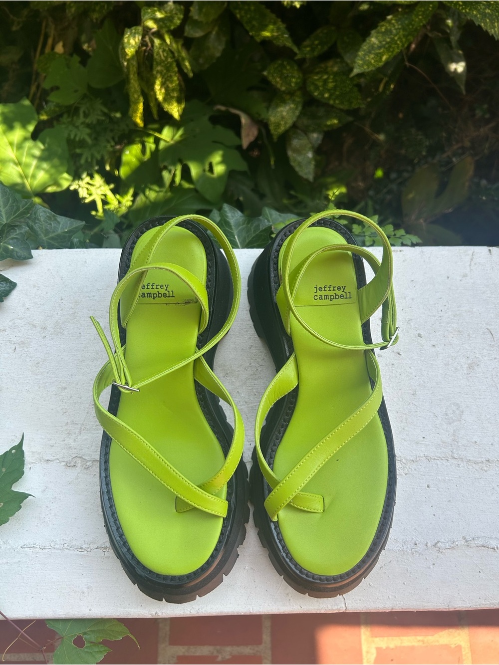 Jeffrey Campbell Neon Lime Strappy Platform Sandals